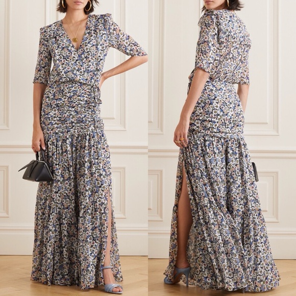 Veronica Beard Floral Silk Chiffon Mick Maxi Dress Size 6 NWT - Picture 3 of 5